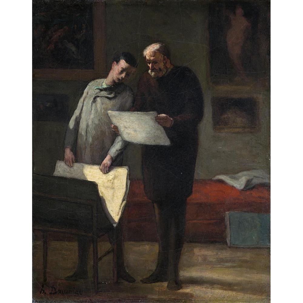 Honoré Daumier 20x24 Black Modern Framed Museum Art Print Titled - Advice to a Young Artist (1865-1868)