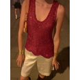 thumbnail image 6 of Women's Burgundy Sparkly Sheer Knit Tank Top Asymmetrical Hem Sleeveless Casual Summer Camisole, 6 of 20
