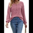 thumbnail image 1 of Suéter Abotonado para Mujer, Suéteres de Punto de Otoño, Camisetas de Larga, Camisetas Tipo Túnica con Cuello Redondo Rojo M, 1 of 8