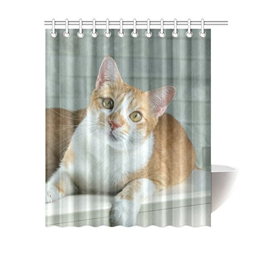 MKHERT Orange Cat Shower Curtain Bath Curtain Waterproof fabric
