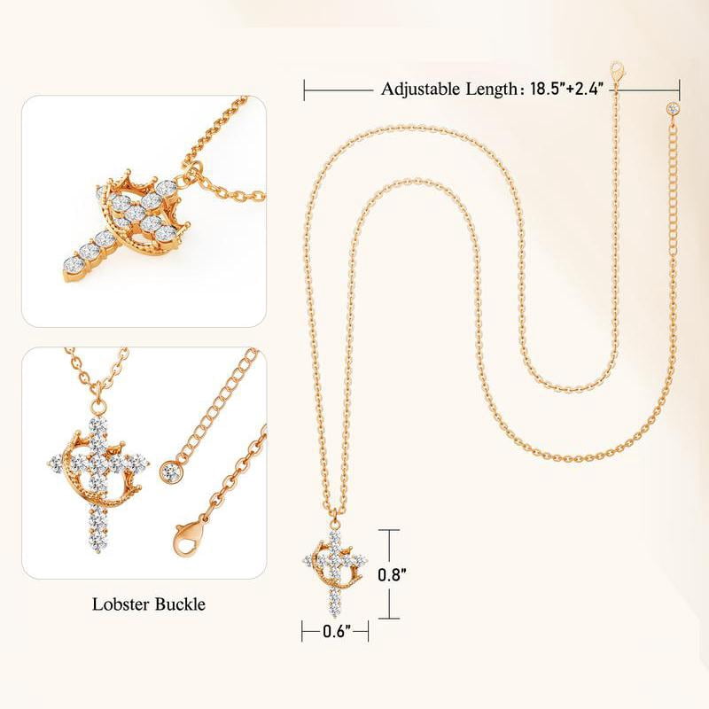 Women's Gifts Upgraded Crown Cross Necklace for Women 14K Gold Plated Crown Cross Pendant Necklace Simple Diamond Gold Necklaces Faith Cross Jewelry First Communion Necklace