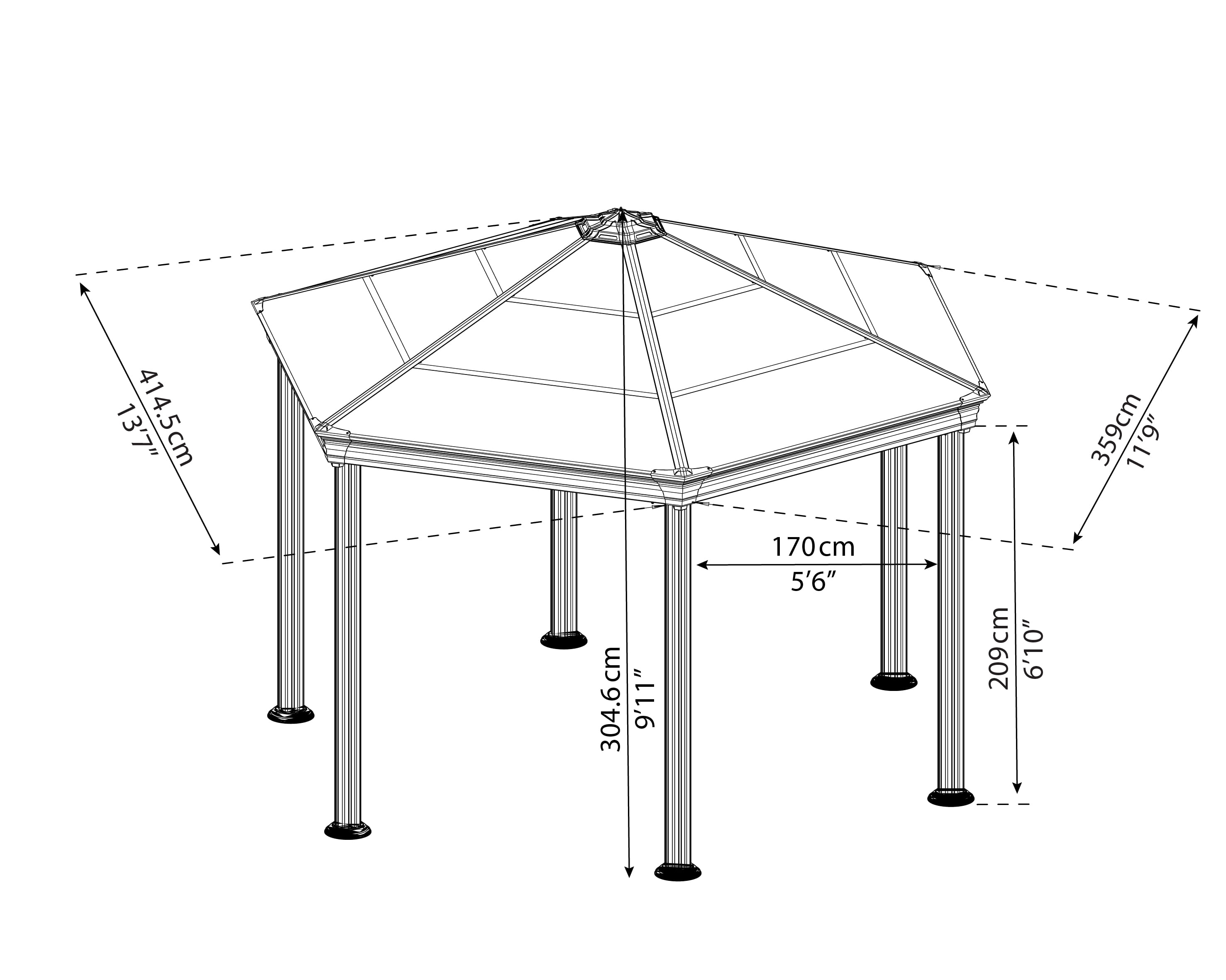 Palram - Canopia Roma 12' x 14' Polycarbonate/Aluminum Hexagon Gazebo - Gray/Bronze