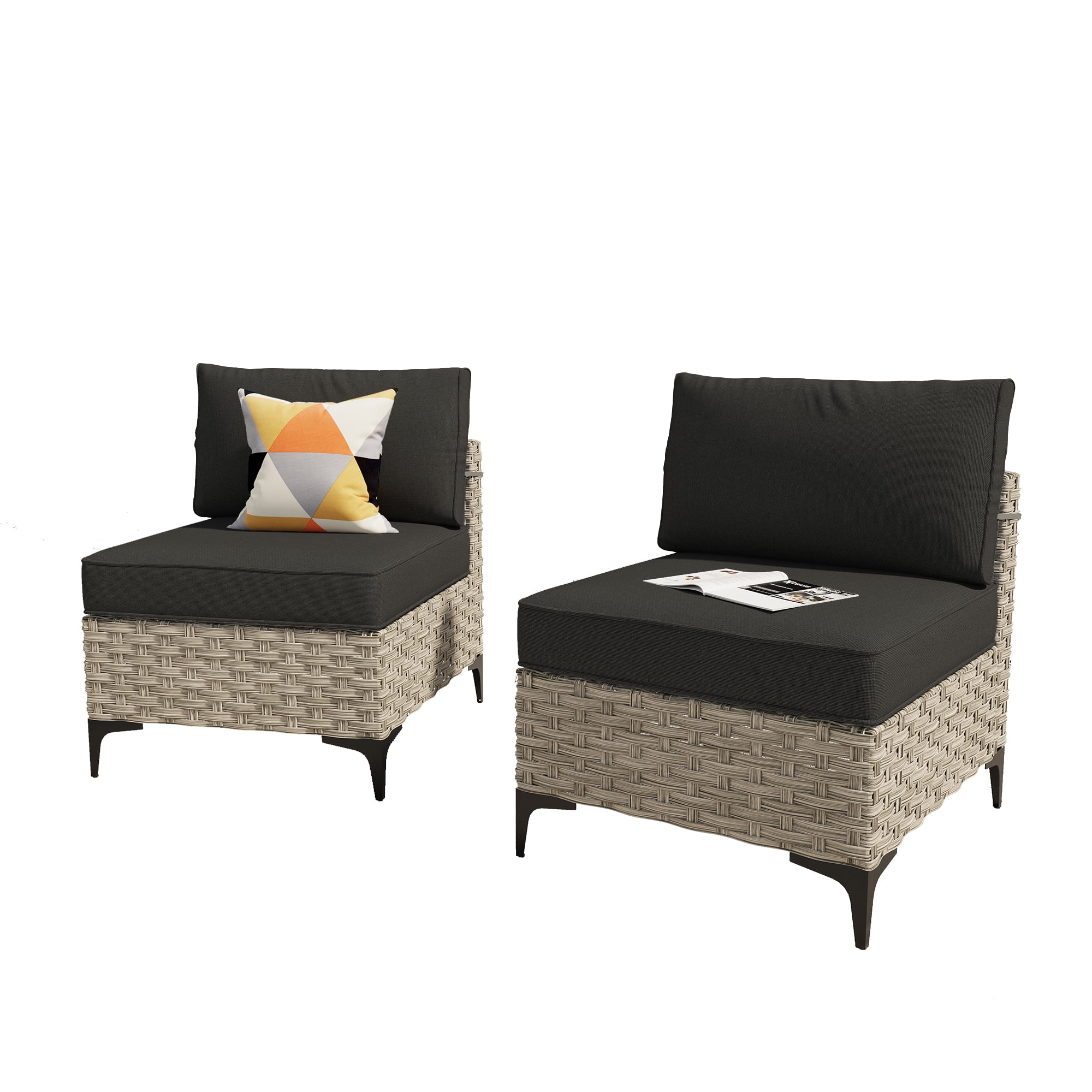 Ovios 2 Pieces Outdoor Patio Conversation Furniture Set Cushioned PE Rattan Wicker Chairs Set