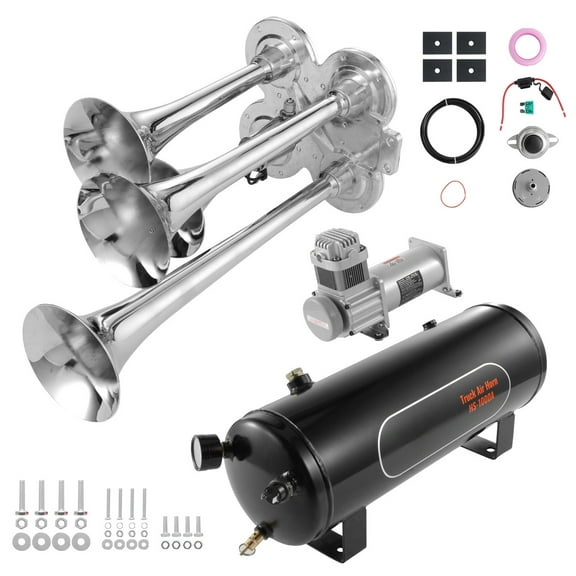 KFFKFF 4-Trumpet Air Horn Kit with 12V Compressor, 150dB Sound, 2.6 Gal/10L Tank, 160 PSI for Cars, Trucks, Trains, Vans, and Boats