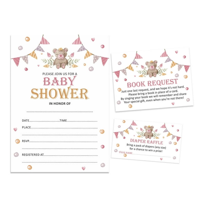 Inkdotpot Set Of 30Teddy Bear Baby Shower Invitations-Diaper Raffle Tickets And Baby Shower Book Request Cards Gender Neutral Invites Its A Boy Its A Girl