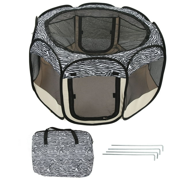 Pet Playpen Foldable Oxford Cloth Zebra Stripe Scratch Resistance Portable Dog Playpen for Small Dog Cat Rabbit Chicks