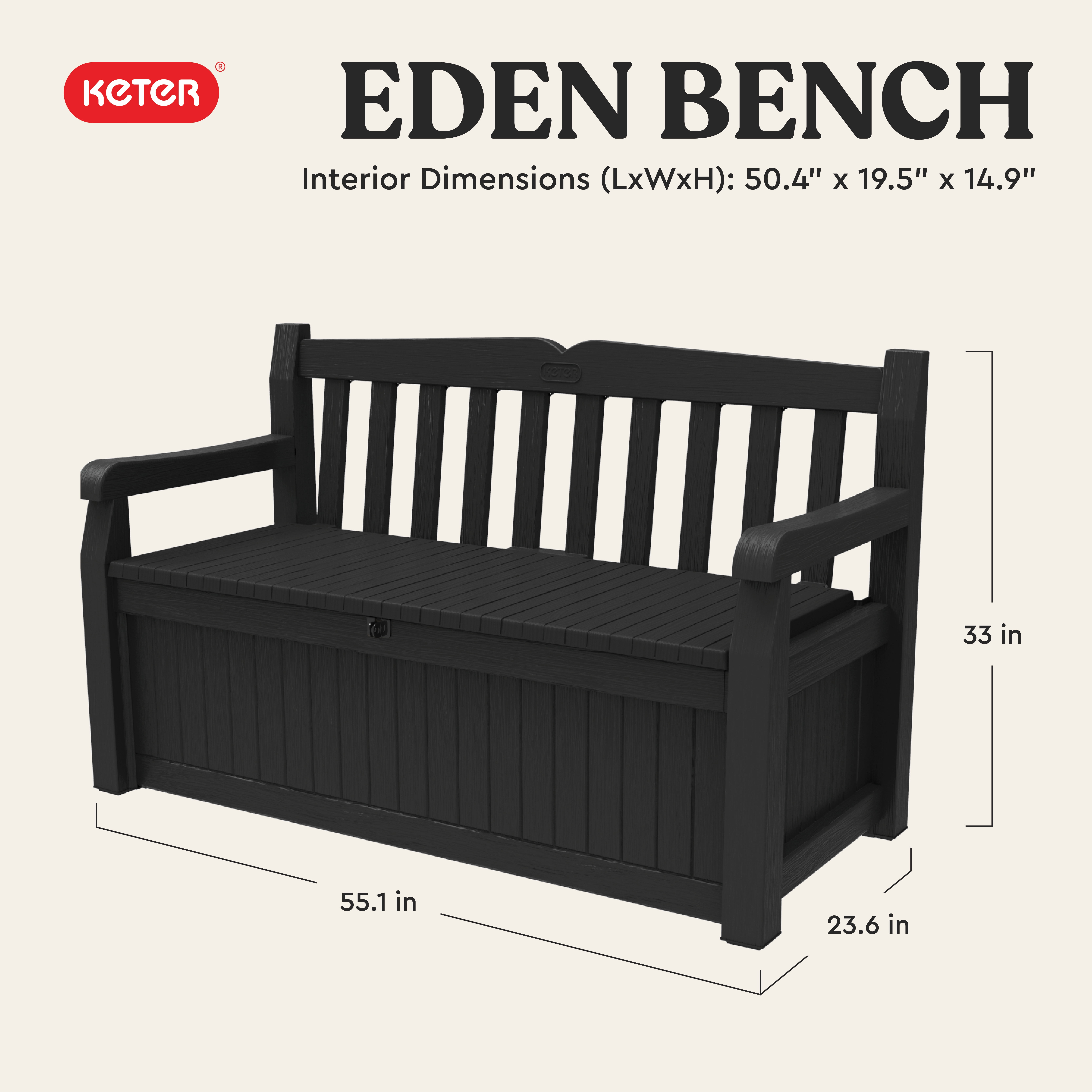 Keter Eden Outdoor 70 Gallon Weatherproof Resin Bench Storage Deck Box for Patio, Grey