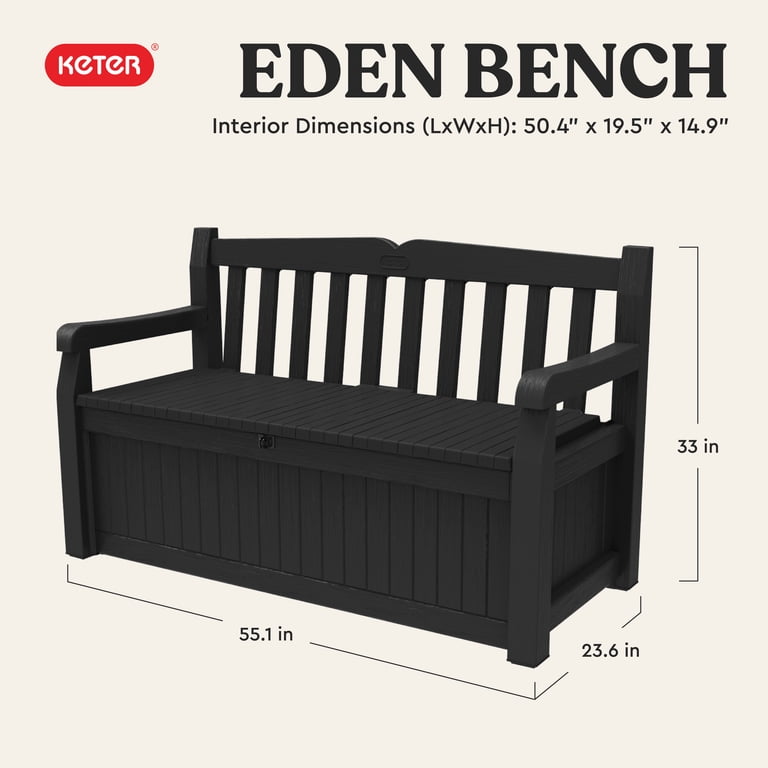 Keter Eden 70 Gallon Outdoor Storage Bench, Grey photo 2