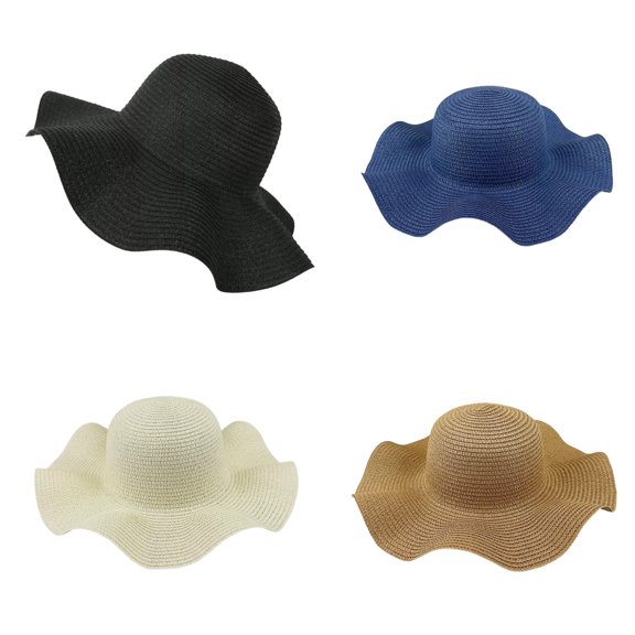 Womens Sun Straw Hat Wide Brim Summer Solid Color Fashion Vacation Protection Hat Foldable Packable Floppy Beach Hats
