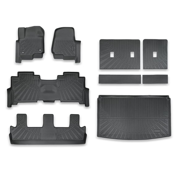 Genrics TPE Floor Mats Cargo Liner & Backrest Mats for 2018-2024 Ford Expedition MAX 8-Seater Black All Weather Liners