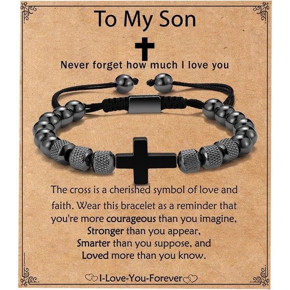 NICKSUN Cross Bracelet Gifts for Men, Adjustable Obsidian Beads Bracelet Christian Religious Bapstim Jewelry Gifts for Son Grandson Teenage Teen Boys