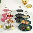thumbnail image 3 of An Elegant Three-Tier Plastic Cake Stand with Golden Handles - Featuring a Wavy Edge Design, Perfect for Showcasing Stylish Desserts at Weddings, Birthdays, And Tea Parties - Durable, Non-Electric, 3 of 10