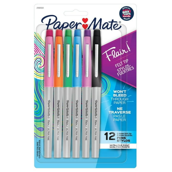 Paper Mate Flair Felt Tip Pens, Ultra Fine Point, Assorted Colours, 12 Count