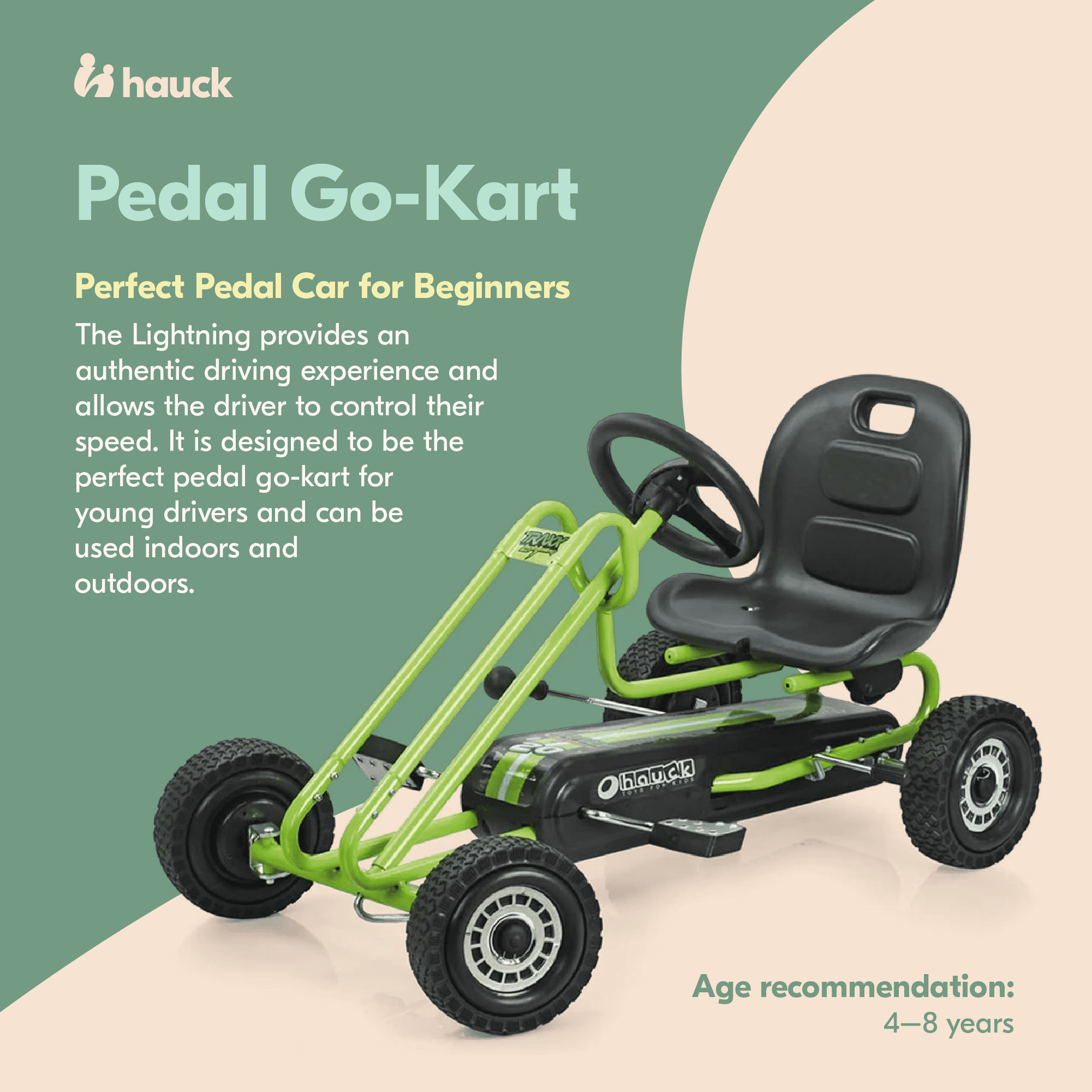 hauck, Pedal Ride On Go Kart, 38.2 x 20.5 x 21.7 inches, Green