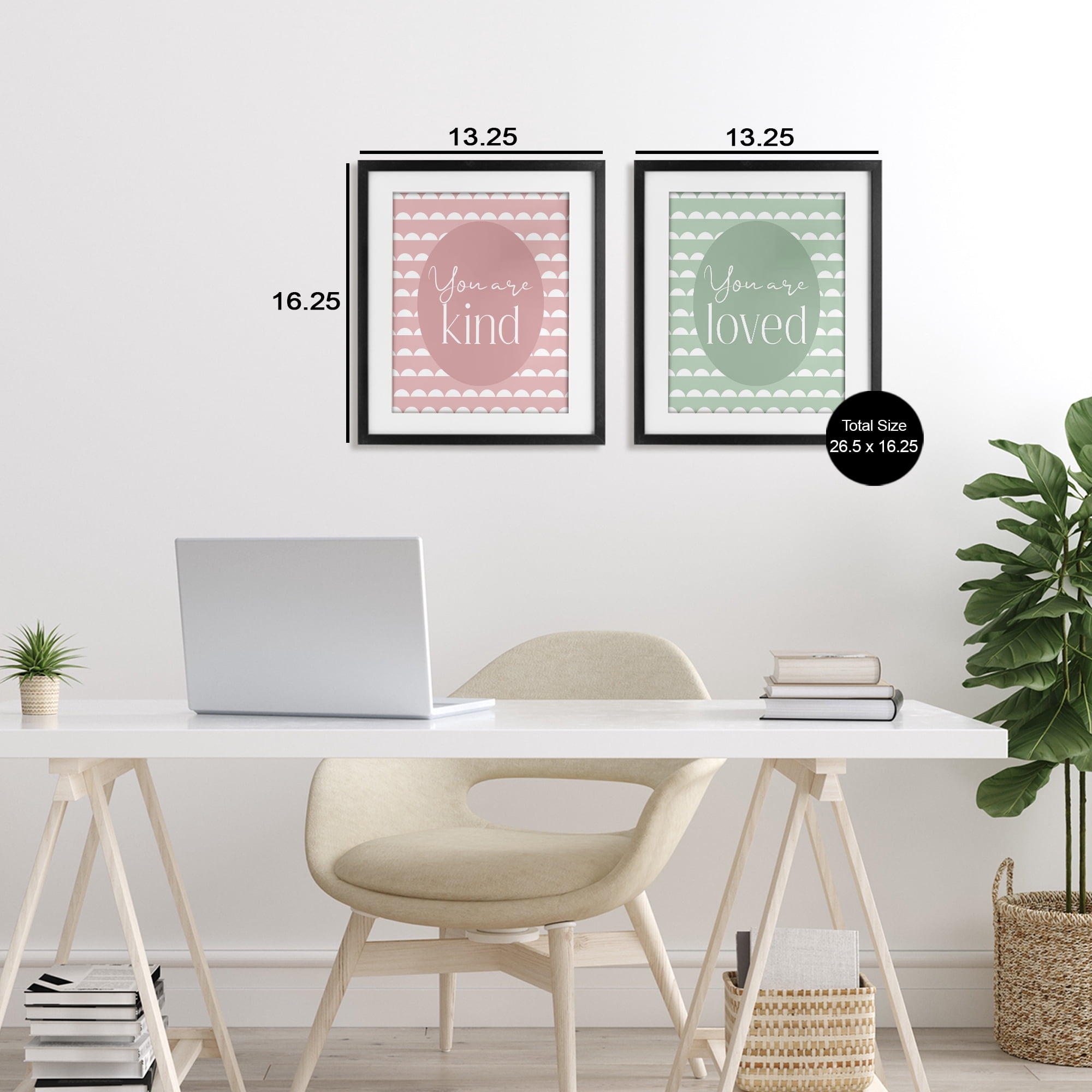 Stupell Industries Pastel Kind & Loved 2 Piece Black Framed Print Under Glass Set, design by Christine Simpson Art