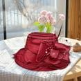thumbnail image 5 of Sunsanly Big Brim Hat Organza Hats Summer Beach Cap Hats for Women Church Hats for Women Organza Victorian Hat Fancy Tea Party Hats Wedding Fascinator-Wine Red, 5 of 8