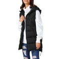 thumbnail image 1 of Chaleco largo de plumas sin mangas con capucha para mujer INSPIRE CHIC, invierno, con bolsillos, M, negro, 1 of 6