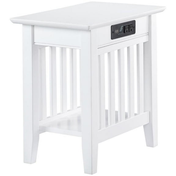 Bowery Hill Solid Wood End Table with Charging Port in White