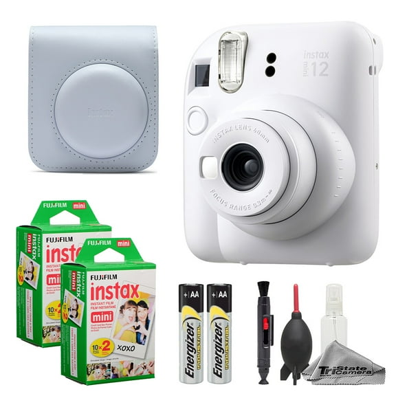 Fujifilm Instax Mini 12 Camera (Clay White)   Case   Instax Mini Instant Film (40 Sheets)   Cleaning Kit