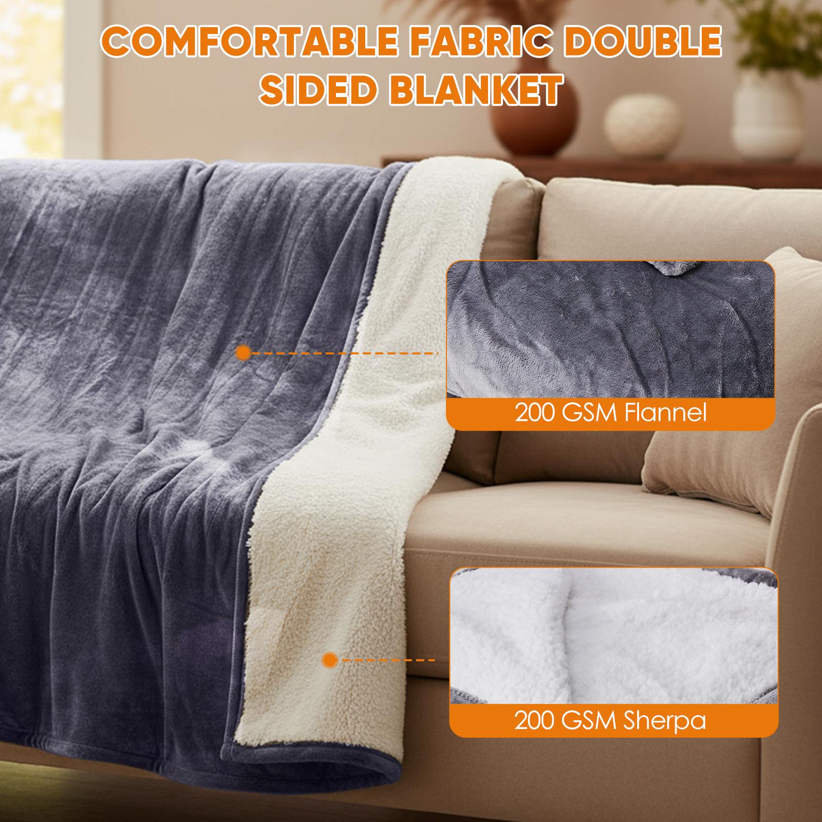 Beddle Electric Heated Blanket Throw (50"x60"), 10 Heat Levels & Auto-Off, Washable Flannel and Sherpa Reversible Blanket, ETL Certified