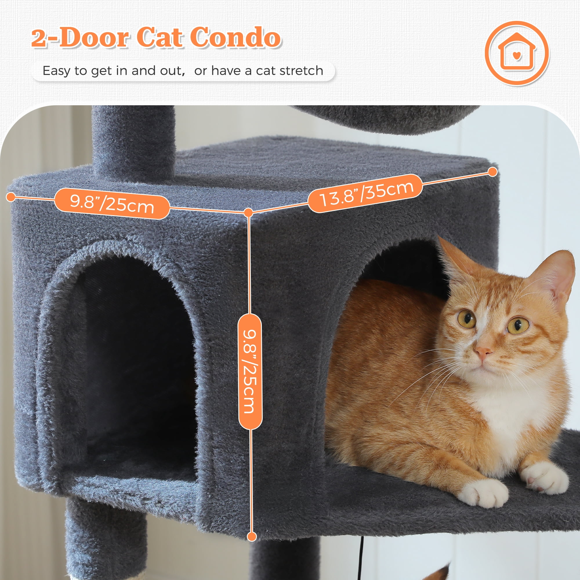 PAWZ Road 49" Large Cat Tree Multi-Level Scratcher with Two Hammocks&Condo for Indoor Cats Dark Gray