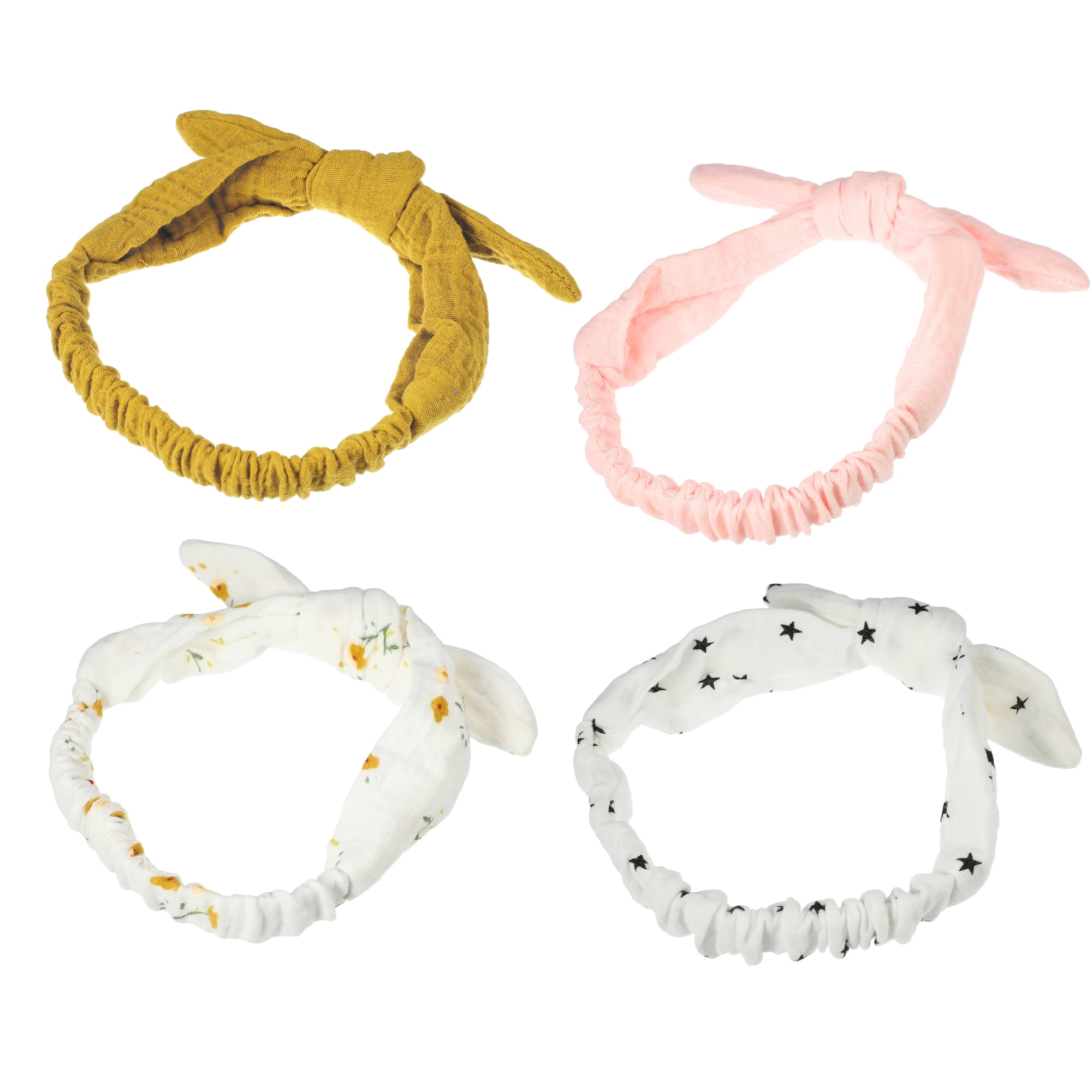 Unique Bargains Fashion Wide Side Knotted Headbands for Girls 7.48"x1.97" Pink Yellow 4 Pc