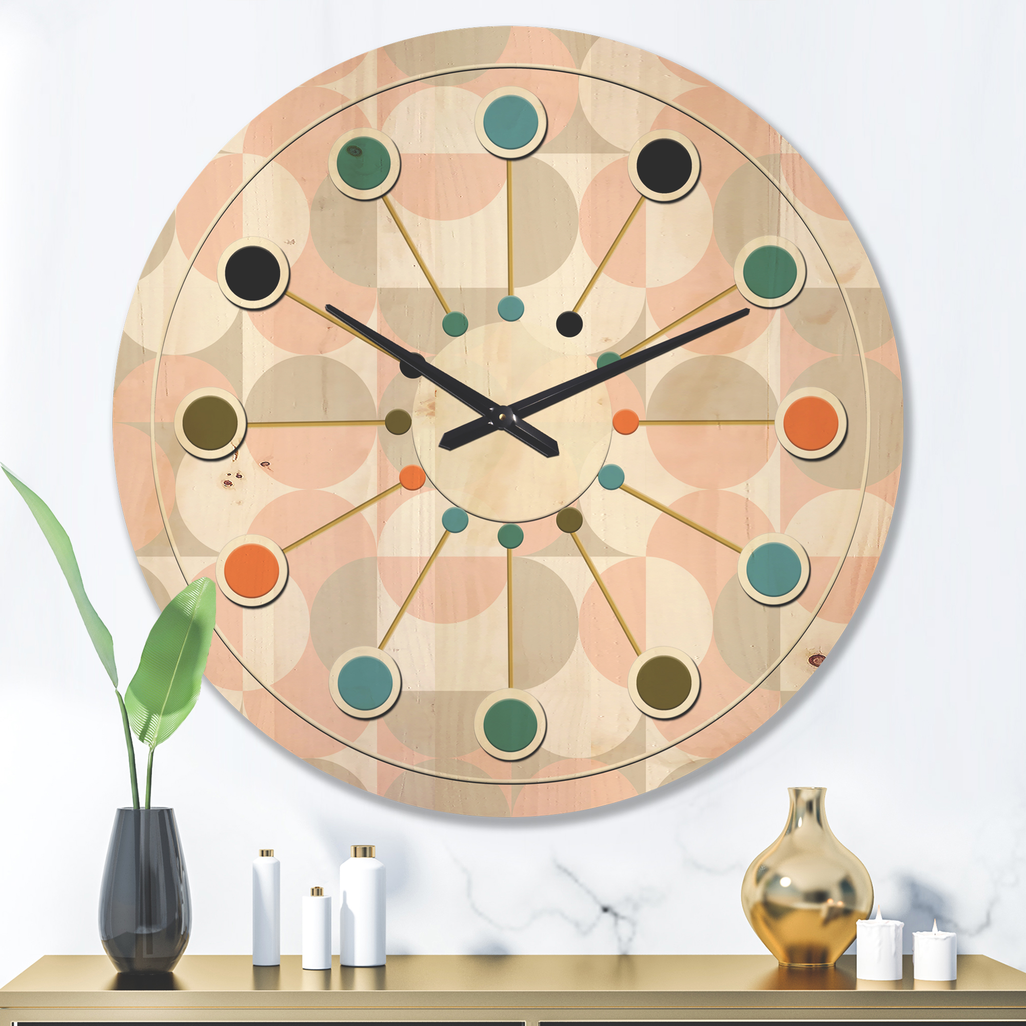 Designart 'Circular Retro Pattern III' Mid-Century Modern Wood Wall Clock