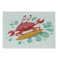 thumbnail image 1 of Ride the Wave Cutting Board, Caricature Crab Surfing in the Sea Sports Adventure Illustration, Decorative Tempered Glass Cutting and Serving Board, Small Size, Dark Coral Mint Orange, by Ambesonne, 1 of 1