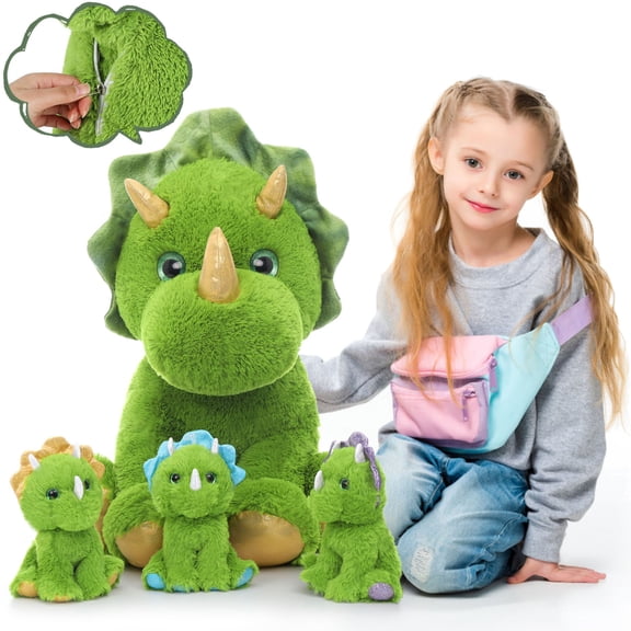Muiteiur 4Pcs Triceratops Stuffed Animal 24.5" Triceratops Plush Toy with 3 Babies
