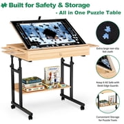 QDKGH Wooden Puzzle Table with Drawers for 1500 Piece Puzzles Adjustable Height Felt Surface Lockable Wheels 1 Pack 33.8x 25.55 Inch