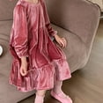 thumbnail image 4 of Zwiiyzr Toddler Girls Fall Velvet Tiered Dress Ruffled Long Sleeve A-Line Vintage Party Crew Neck Elegant Tween Twirly Dresses For 2-11 Years Pink, 4 of 6