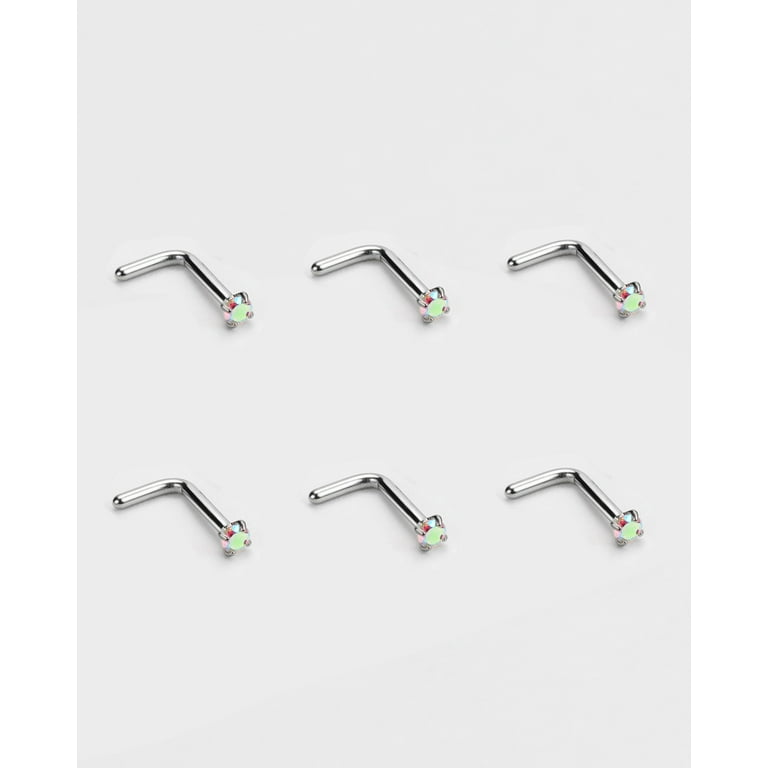 6pcs 18g 2mm Nose Rings Studs for Women Rainbow CZ Nose Studs Silver 6.5mm Length L Shaped Nostril Piercing Jewelry 18 Gauge Nose Jewelry Surgical Steel L Bend Nose Stud Walmart