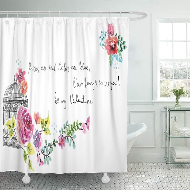ABPHQTO Coloridas flores de acuarela para guardar la fecha con jaula retro Día de San Valentín verde Cortinas de ducha de baño impermeables Set 165x180 cm ABPHQTO PKNMT66x72Shower-10921