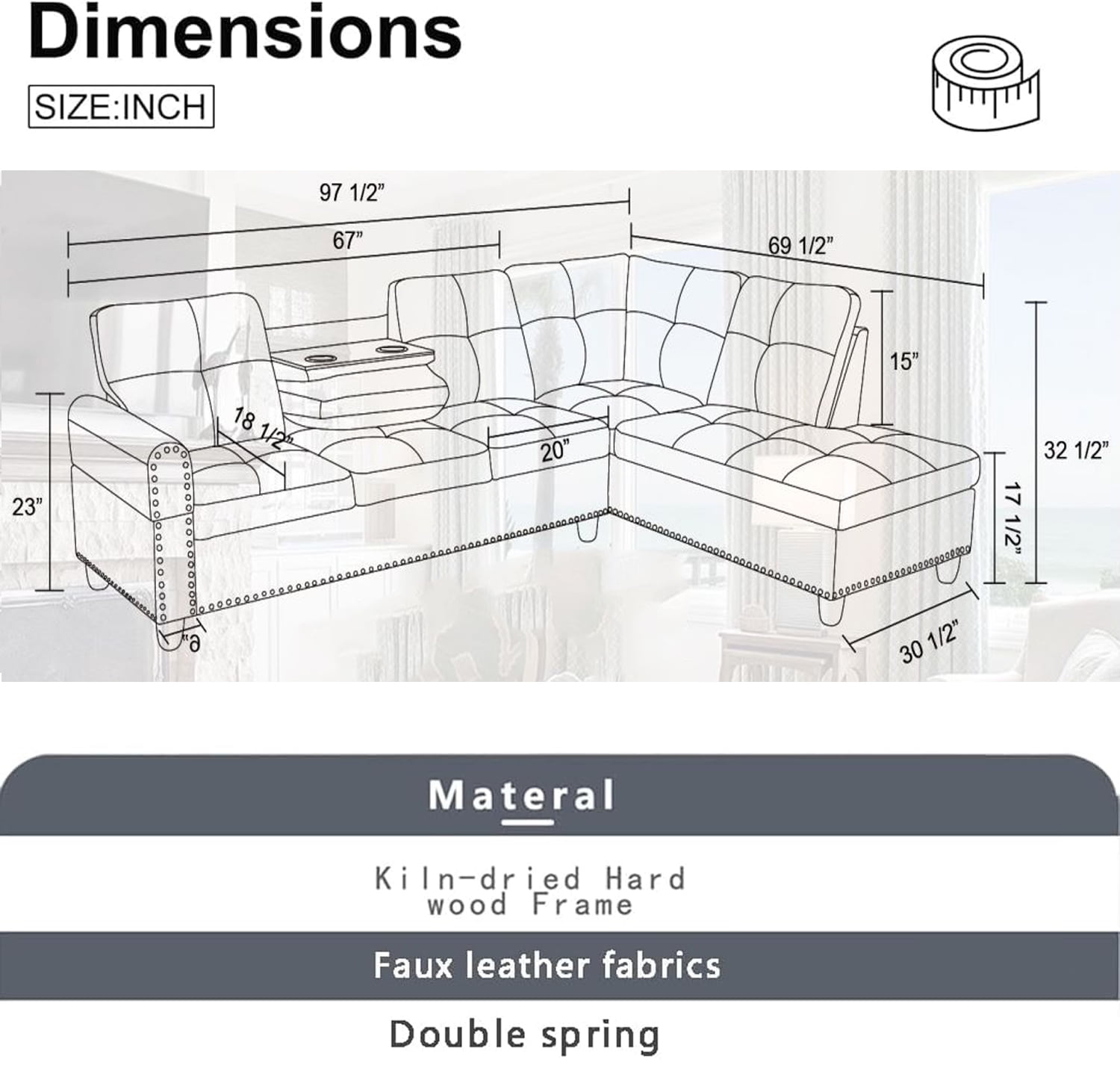 Sectional Couch for Living Room Furniture Sets, Faux Leather L Shape Living Room Sofa with Chaise 2 Piece Using for Apartment, Office, Bedrooms, Black(Facing Right Chaise)