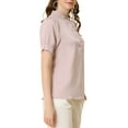 thumbnail image 5 of INSPIRE CHIC Women's Ruffled Button Down Shirt Short Sleeves Solid Work Office Blouse M Pink, 5 of 8