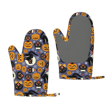 

Matuu Spooky Cats And Halloween Pumpkins for Silicone Oven Gloves Heat Resistant Grilling Gloves Non-Slip Silicone Oven Mitt Great for Grilling Kitchen and Cooking