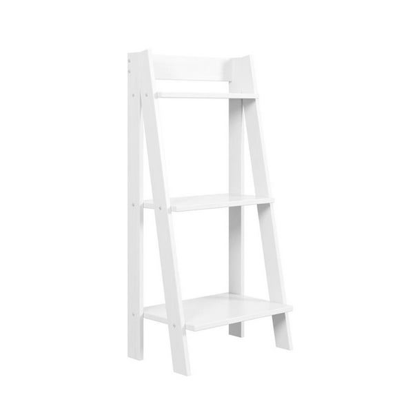 Pemberly Row Modern Solid Wood 3-Shelves Ladder Bookcase in White