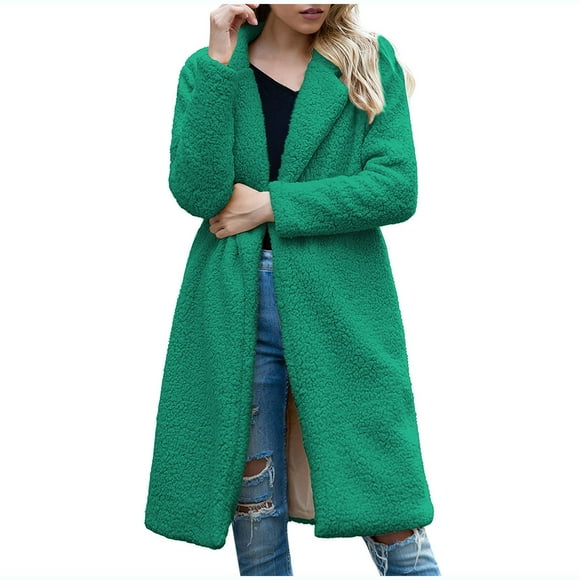 WRKEKC Women's Wool Blend Coat Long Sleeve Casual Everyday Wear with Pockets Solid Color Comfortable Warm Outerwear for Women Green XXL