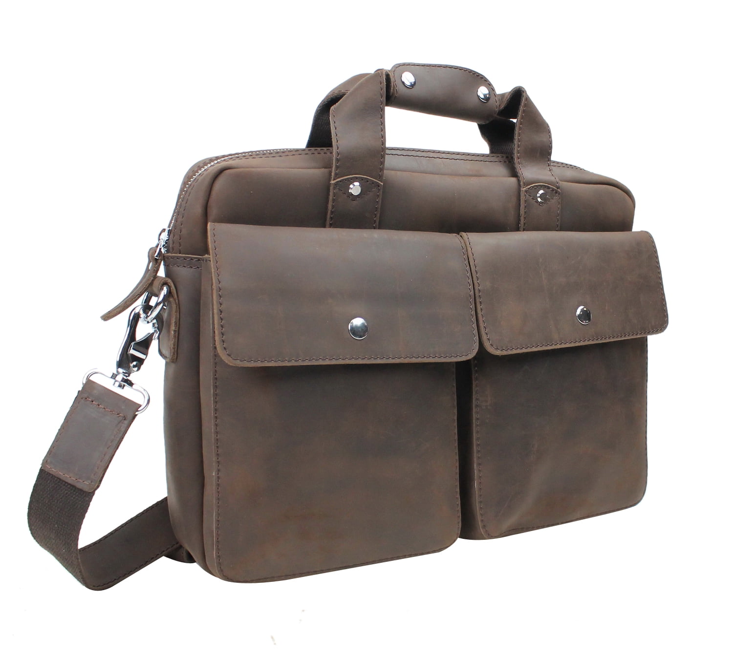 15.5 Laptop Bag Mens Crazy Horse Leather Shoulder Messenger Briefcase 