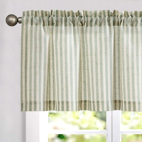 Valance Curtain Linen Textured Striped Window Curtain for Living Room Light Filtering Ticking Stripe Farmhouse Valance for Kitchen Rod Pocket 1 Panel 16 Inch Sage Green on Linen 1 Panel