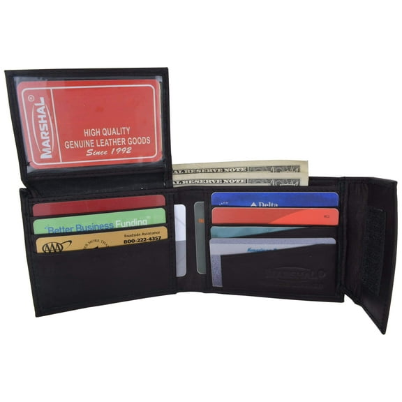 Leather Bifold Wallet with Hook and Loop Closure and Flap up Id Window 2033 CF