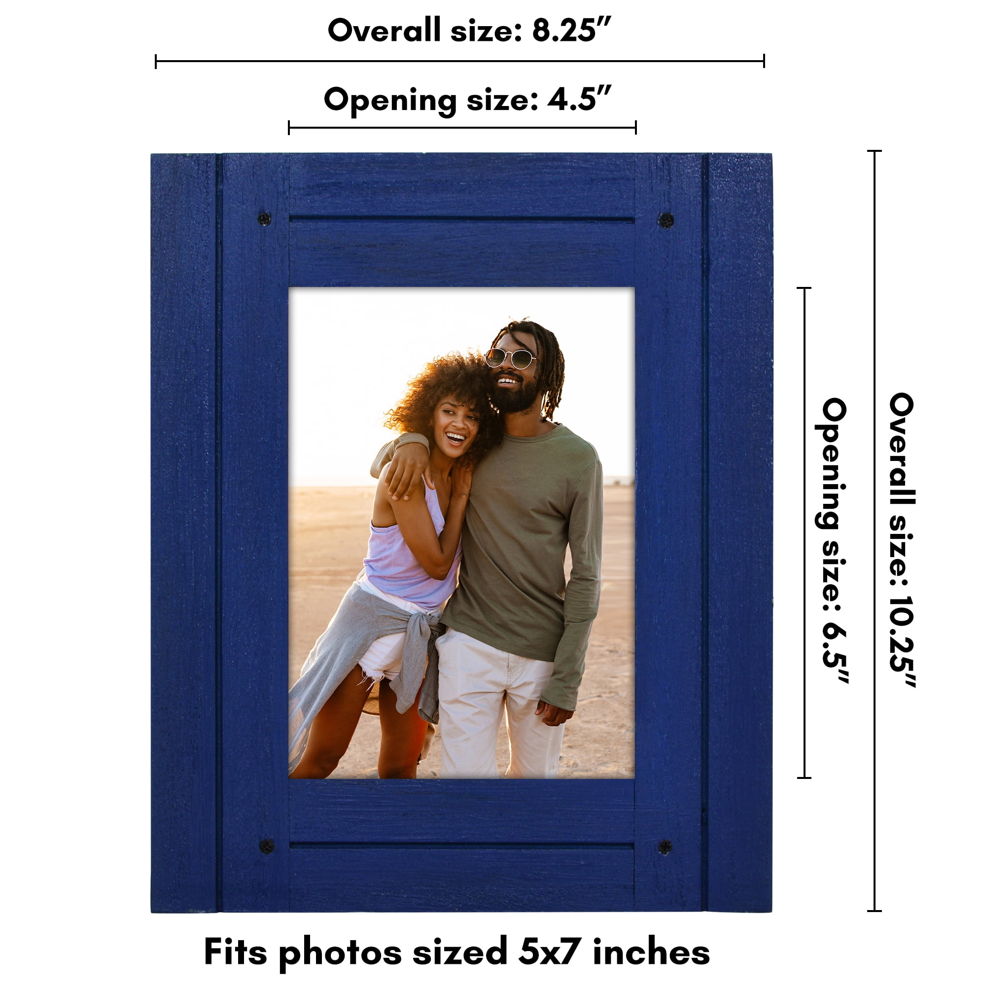 Americanflat 5x7 Picture Frame Polished Crystal Clear Glass Hampton Collection Distressed Frames - Navy Blue