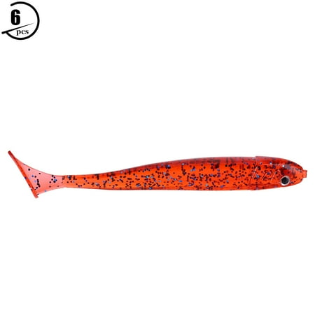 HENGJIA 6Pcs Soft Plastic Fishing Lures T-Tail Grub Worm Baits Fish Tackle Accessory(red)