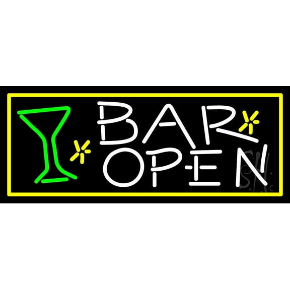 Bar Open With Wine Glass LED Neon Sign 10 x 24 - inches, Clear Edge Cut Acrylic Backing, with Dimmer - Bright and Premium built indoor LED Neon Sign for Bar decor.