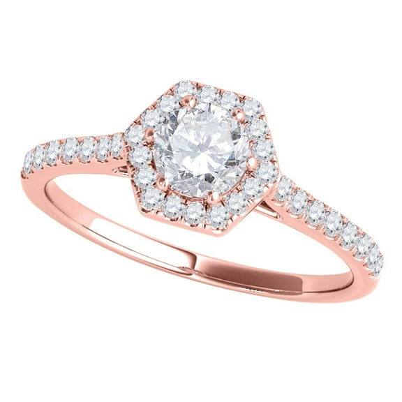 Mauli Jewels Engagement Rings for Women 0.50 Carat O Carata-Halo Diamond Wedding Engagement Ring 4-prong 10k Solid Rose Gold
