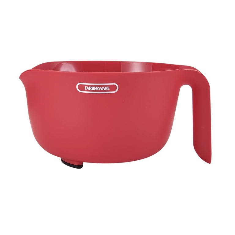 Farberware Classic Plastic Mixing Bowls Set Of 3 - 2, 3, 4 Quart With Pour Spouts & Non-Slip Base (Red)