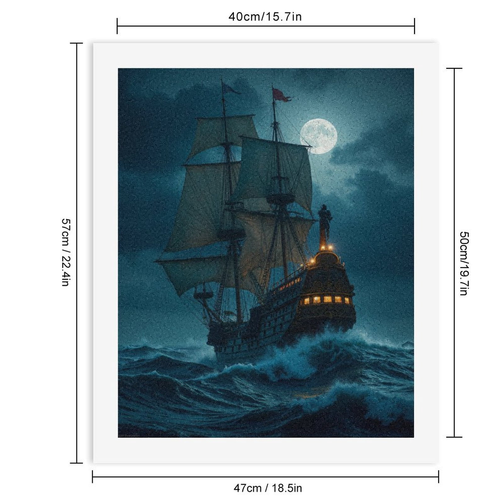Paint By Numbers Kit for Adults Beginner - DIY Moonlit Sailing Ship Ocean Waves Canvas Painting Kits for Adults, Frameless Paint By Number for Adults for Home Wall Decor 16x20 Inch