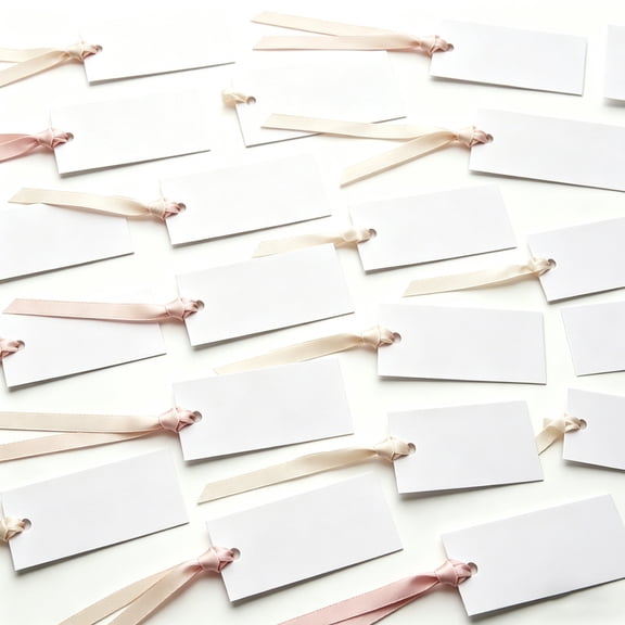 Tutuviw Name Place Cards for Table Setting,50Pcs 1.5x3.5" Blank Placement Place Setting Cards with Ribbon,Wedding Reserved Signs for Chairs,Hanging Gift Tags for Banquet Party Table Supplies(Beige)