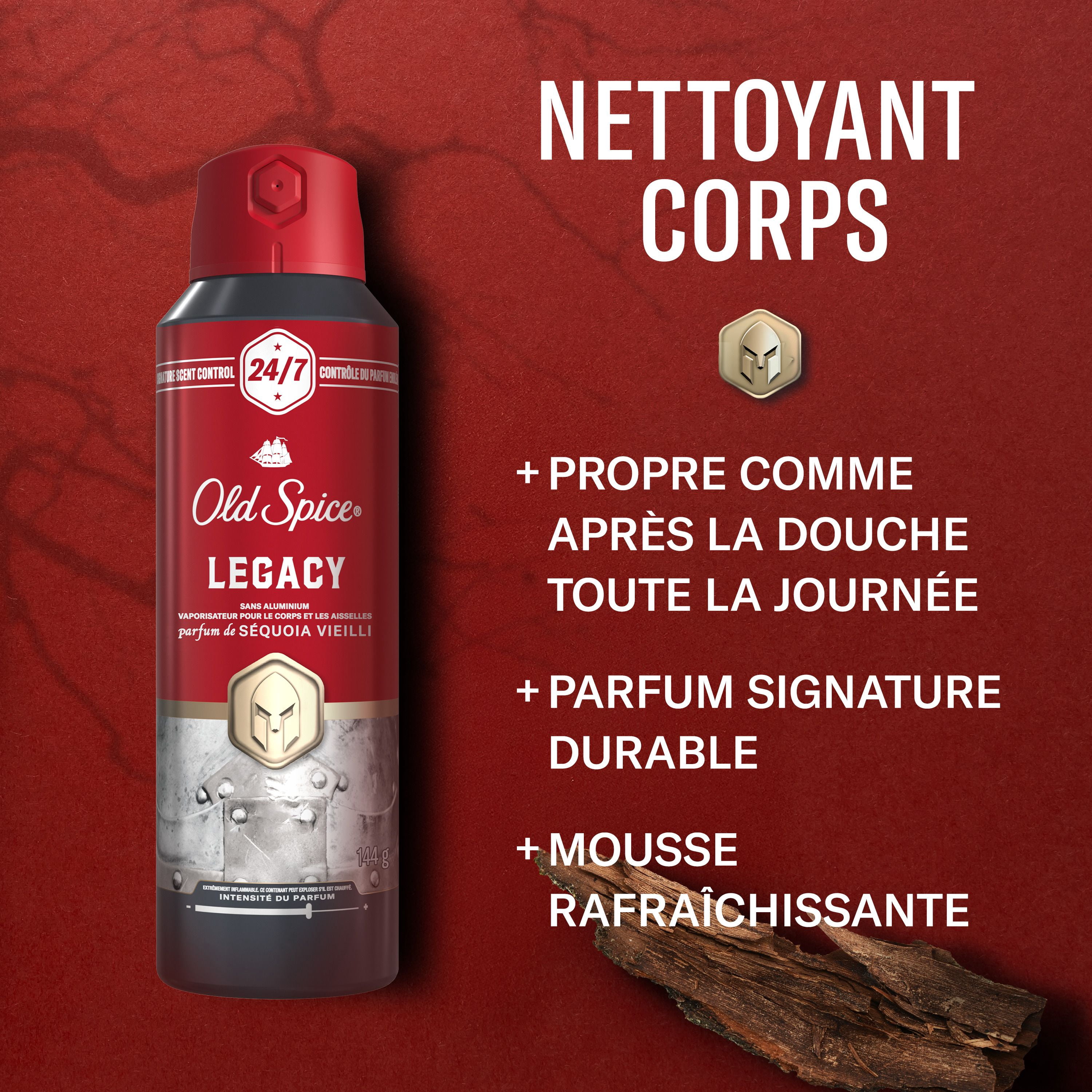 Vaporisateur pour le corps Old Spice Collection rouge pour hommes, parfum Legacy, parfum rafraîchissant, protection contre les odeurs toute la journée, fraîcheur longue durée