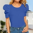 thumbnail image 2 of Holzkary Women's Short Puff Sleeve,Women's Round Neck Short Puff Sleeve Blouse Tops,Womens Tops Summer Puff Sleeve Tshirts Puff Sleeve Blouse Tops Tops Summer Puff Sleeve Tshirts Dark Blue L, 2 of 4